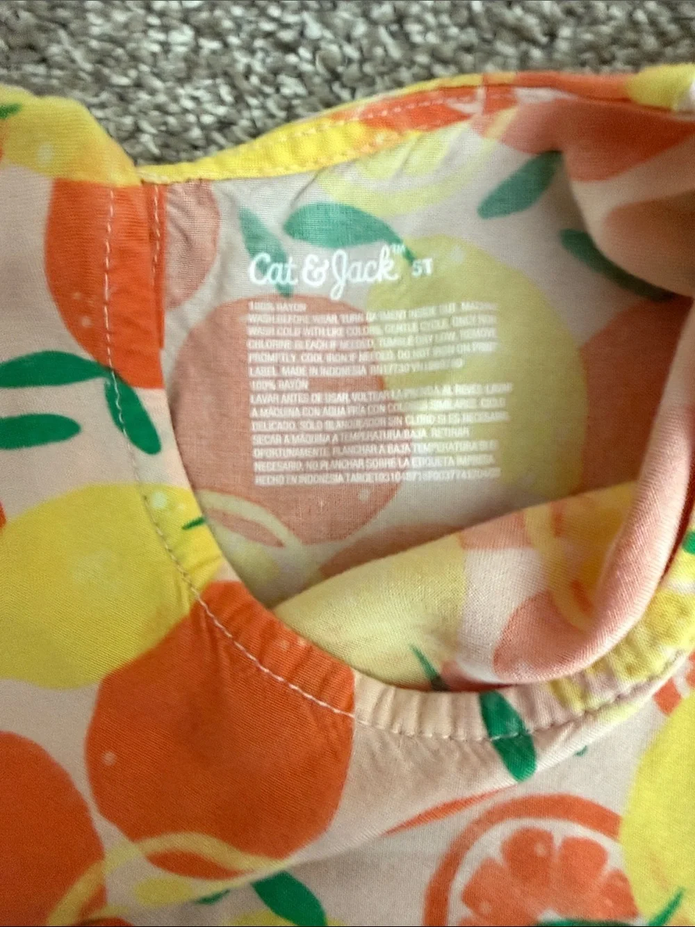 Girls' Orange & Yellow Fruit Print Cotton Dress
